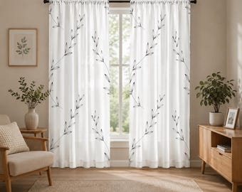 2PCS Botanical Leaf Blackout Curtains, Polyester Window Panels Modern Floral Drapes, Living Room Bedroom Curtains Farmhouse Window Treatment
