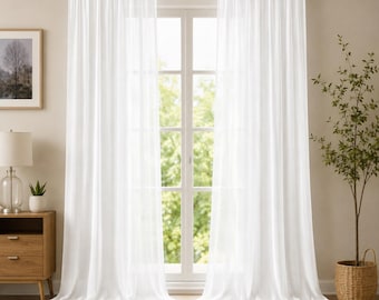 white Sheer Curtains,Elegant Living Room Drapes Cotton Sheer Natural Light Filtering Crepe Voile Drapes for Bedroom Living Room Rustic Style