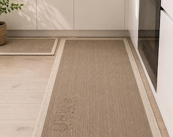 Kitchen Floor Mat TPR Anti Slip Absorbent Foot Mats Long Strip Home Decoration Carpet Laundry Room Bedroom Bedside Rug, Beige Brown Area Rug