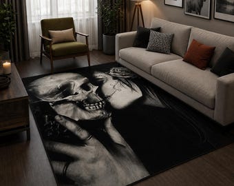 Horror Gothic Female Skull Dead Girl Carpet Rug for Home Living Room Bedroom Sofa Doormat Decor, kid Area Rug, Skull Couple Floor Rug,