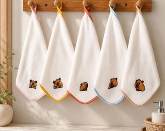 5-piece hanging children's face towels, soft and thick Set, Kawaii Animal Towels, Bathroom Guest Towels, Nursery Gift, Cute Home Decor