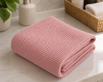 Japan Cotton Waffle Plaid Blanket for Bed Sofa Pink Blue Throw Blanket for Kids Adult Summer Towel, Waffle Weave Hand Towel,
