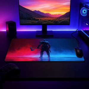 Kratos Mouse Pad, God of War Gaming Mouse Pad, Norse Warrior Desk Mat, XXL Desk Mat, Epic Gamer Gift Axe Silhouette