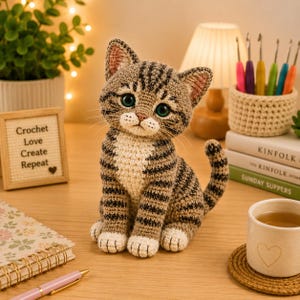 Patrón de ganchillo para gato en PDF / Gato atigrado realista en amigurumi / Tutorial de peluche de gatito / Descarga instantánea