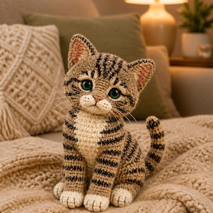 Patrón de ganchillo para gato en PDF / Gato atigrado realista en amigurumi / Tutorial de peluche de gatito / Descarga instantánea