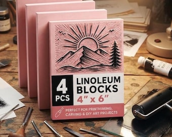4 Pcs 4x6 Linocut Blocks for Printmaking, Soft Linoleum Blocks for Stamp Carving, Relief Printing, Block Printing, DIY Crafts & Journaling