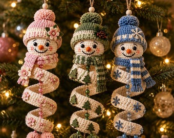 Snowman Crochet Pattern PDF, Spiral Ornament Amigurumi Pattern, Christmas Snowman Crochet Tutorial, Twinkle Snowman Hanging Decoration