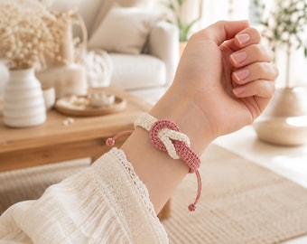 Minimalist Interlocking Knot Bracelet Crochet Pattern PDF, Adjustable Bracelet Tutorial, Two Color Friendship Bracelet, Instant Download