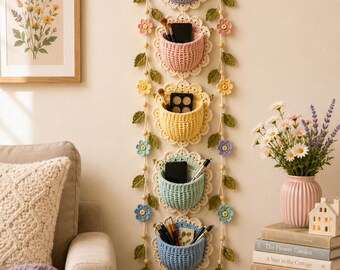 Crochet Wall Organizer Pattern PDF, Hanging Pocket Storage, Wall Hanging Organizer, Crochet Home Decor, Beginner Pattern