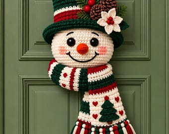 Snowman Door Hanger Crochet Pattern PDF, Christmas Amigurumi Snowman Wall Hanging, Winter Holiday Decor, Digital Download Instant Pattern