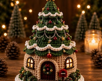 Christmas Tree House Crochet Pattern PDF, Amigurumi Christmas Cottage Pattern, Crochet Christmas Decor, Holiday Tree Pattern Download