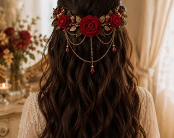 Crochet Rose Hair Vine Pattern PDF | Bridal Floral Hair Accessory | Wedding Hair Piece | 3D Rose Crochet Tutorial | Instant Download