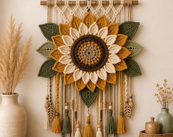 Sunflower Macramé Wall Hanging Crochet Pattern PDF | Boho Sunflower Wall Decor | DIY Crochet & Macramé Pattern | Instant Download