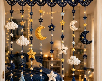 Crochet Moon and Star Wall Hanging Pattern PDF Boho Nursery Garland Celestial Dream Catcher Digital Download DIY Kids Room Decor