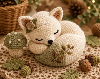 Woodland Sleeping Fox Crochet Pattern PDF, Amigurumi Fox Pattern, Forest Animal Plush Tutorial, Instant Download PDF, Easy Crochet
