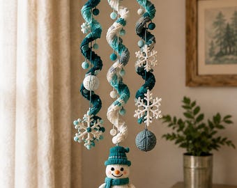 Crochet Snowman Mobile Pattern PDF, Winter Hanging Mobile, Amigurumi Snowman Decor, Christmas Crochet Pattern