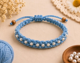 Pearl Beaded Crochet Bracelet Pattern PDF | Adjustable Friendship Bracelet | DIY Beaded Jewelry Crochet Tutorial | Instant Download
