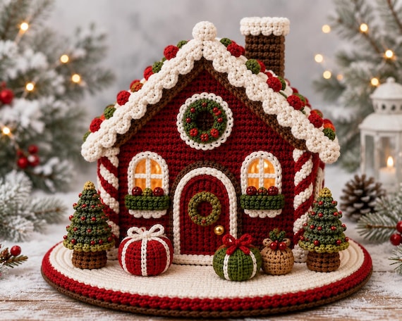 Christmas Crochet Gingerbread House Pattern PDF, Holiday Amigurumi Decor, Christmas Cottage, DIY Crochet Tutorial, Digital Download