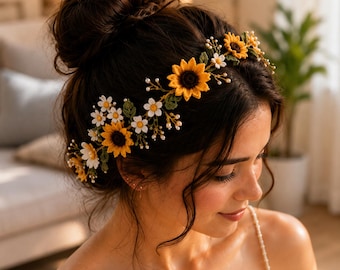 Sunflower Daisy Crochet Hair Vine Pattern PDF, Floral Bridal Accessory (Digital Download)