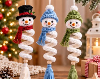 Crochet Snowman Ornament Pattern, Spiral Xmas Tree Decor (PDF Pattern)