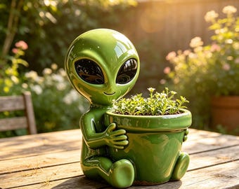 Pot de fleurs en résine en forme d'extraterrestre vert mignon, avec statue d'extraterrestre, décoration intérieure et extérieure, cadeau original.