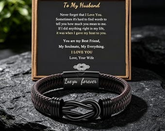Personalized To My Husband Braided Leather Bracelet, Custom Engraved Men’s Bracelet, Black Magnetic Clasp Jewelry, Anniversary Gift for Him