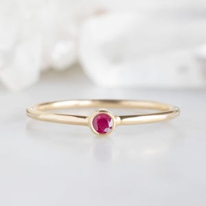 Ruby Bezel Ring, Round Cut Ruby Solitaire Ring, 925 Sterling Silver Minimalist Stackable Ring, July Birthstone Promise Ring, Gift For Her