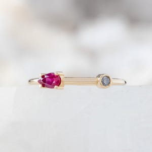 Ruby Pear Cut Toi Et Moi Ring, Open 925 Sterling Silver Ring, Handmade Minimalist Promise Ring, July Birthstone Gift
