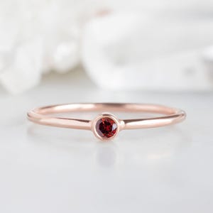 Ruby Ring, Round Cut Bezel Set Ring, 925 Sterling Silver Minimalist Stacking Ring, July Birthstone Promise Ring, Handmade Gift For Her