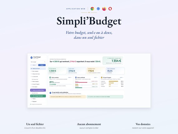 Application Budget Mensuel Couple ou Solo – Gestionnaire de Budget Hors Ligne  – Fichier HTML – Simpli'Budget