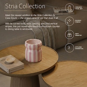 Stria Collection — Striped Ceramic Pot | Cottagecore Kitchen Utensil Holder | Boho Bud Vase | Countertop Decor | Housewarming Gift Her