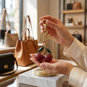 小物 COACH bag charm soft cream cherry C logo Coach Cherry Bag Charm - Etsy