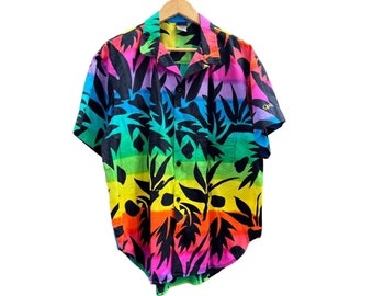 Vintage Ocean Pacific Hawaiian Shirt Mens OP Rainbow Short Sleeve L Large Button