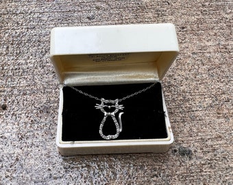 Vintage Kitty Cat Necklace with Diamonds sterling silver estate jewelry 1990s y2k gift for women little girls