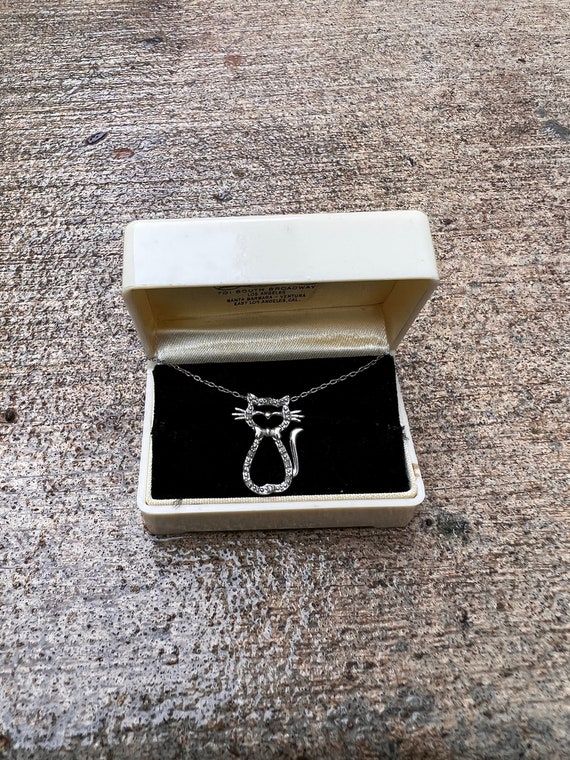 Vintage Kitty Cat Necklace with Diamonds sterling 