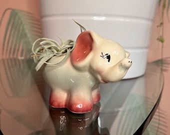 Cute 1950s Pink Elephant Planter small ceramic animal for air plant or succulent