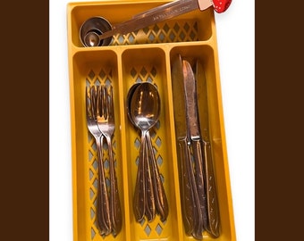 Vintage Mustard Yellow Silverware Organizer cutlery drawer holder