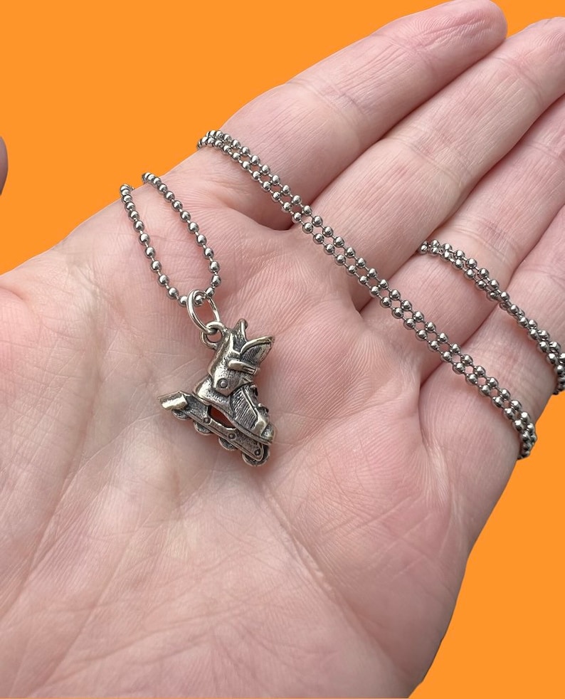 Vintage 1990s Rollerblade Sterling Silver Pendant on Ball Chain Necklace jewelry for men or women gender neutral 90s kid image 2