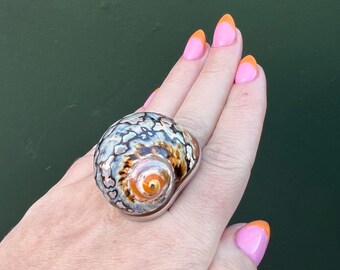 1970s Vintage Seashell Ring Sterling silver Esperanza Mexico boho bohemian jewelry