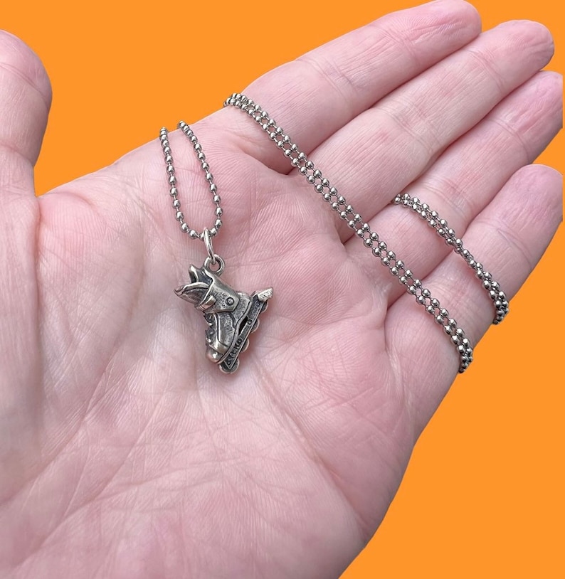 Vintage 1990s Rollerblade Sterling Silver Pendant on Ball Chain Necklace jewelry for men or women gender neutral 90s kid image 1