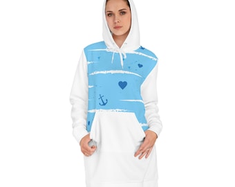 Nautical Anchors and Hearts Hoodie Dress | Blue Striped Sailor Print
