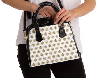 Gold Floral Motif Shoulder Handbag | Vintage Damask Pattern