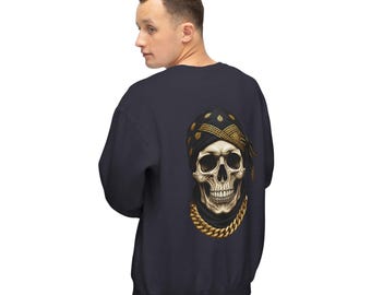 Skull with Bandana and Gold Chain Sweatshirt | Pirate Skull Crewneck