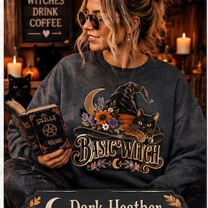 Basic Witch Sweatshirt | Cozy Halloween Crewneck Sweater | Witchy Pumpkin Hat Top | Spooky Season Gift for Her | Autumn Aesthetic Clothing
