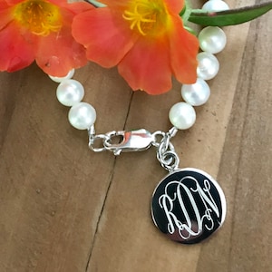 Monogrammed Pearl Freshwater Bracelet with Sterling Silver Charm