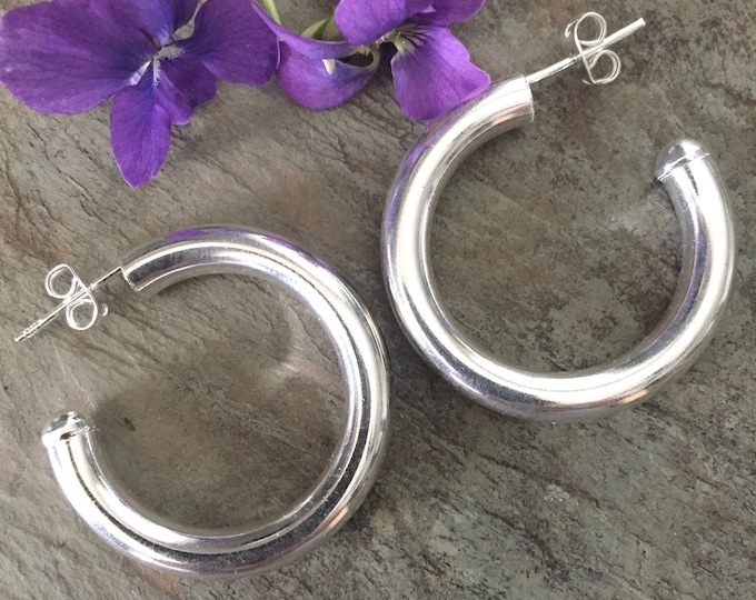 Thick Hoop Earrings in Sterling Silver