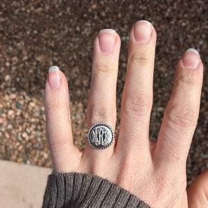 Sterling Silver Monogrammed Ring Round with Rope Edge image 1