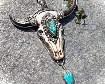 Bone and Turquoise Steer Pendant