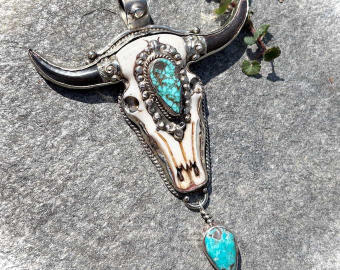 Bone and Turquoise Steer Pendant