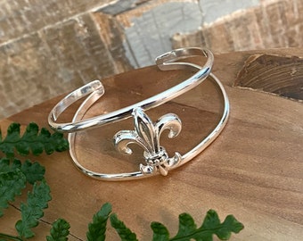 Sterling Silver 925 Fleur De Lis Cuff Bracelet